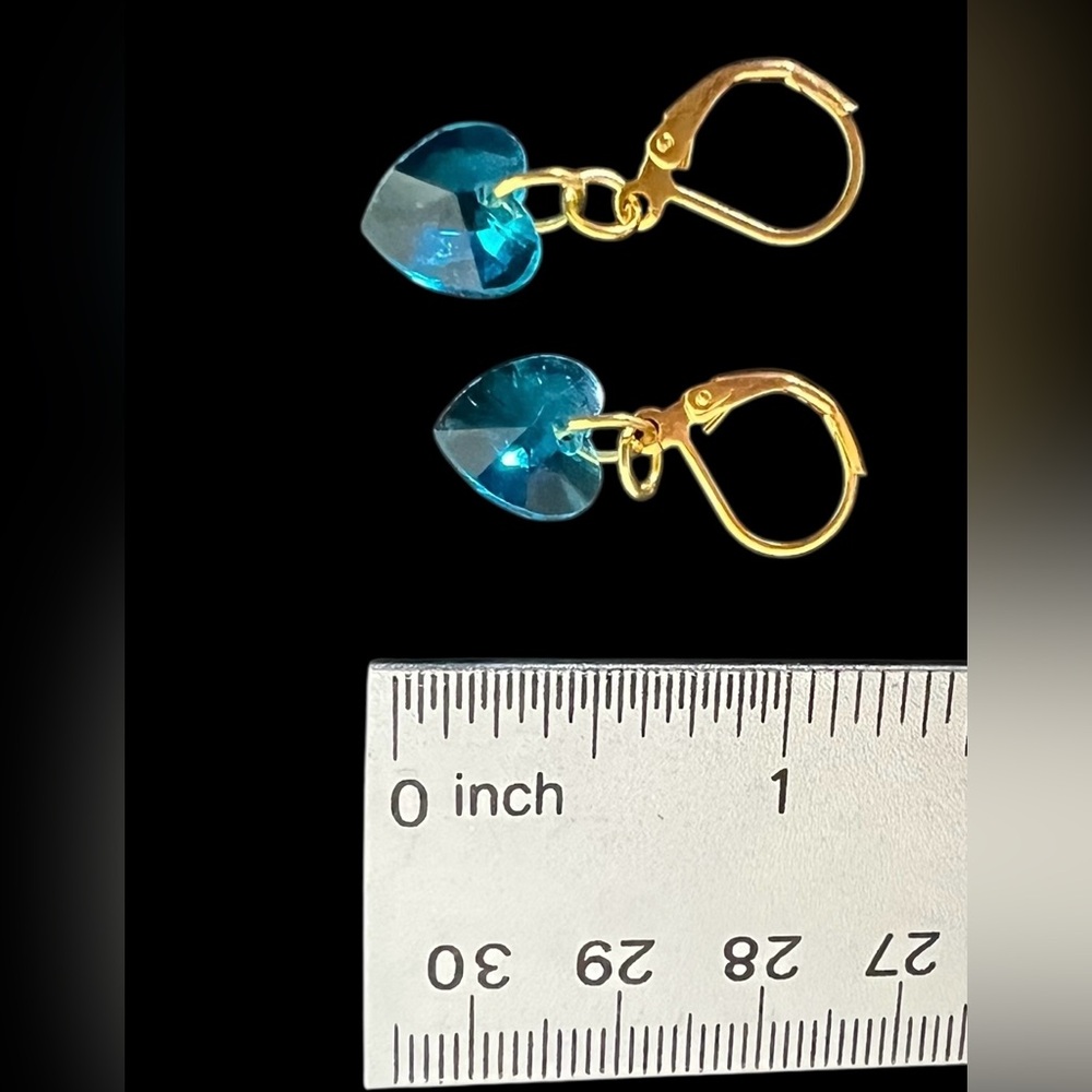 Blue Crystal heart earrings Gold plated - Picture 6 of 7